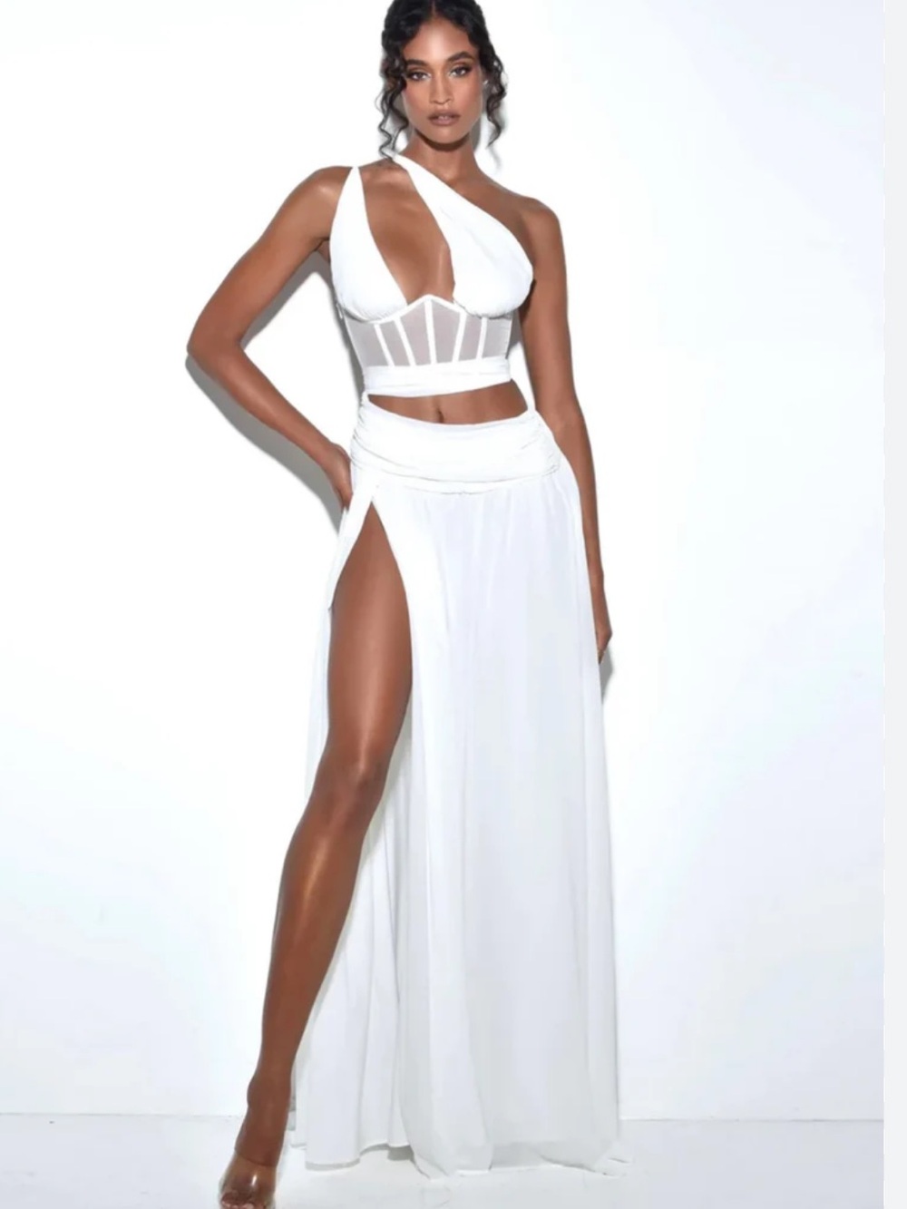 Miss Circle Miss Circle NATALYA WHITE CHIFFON CORSET MAXI DRESS Size XL